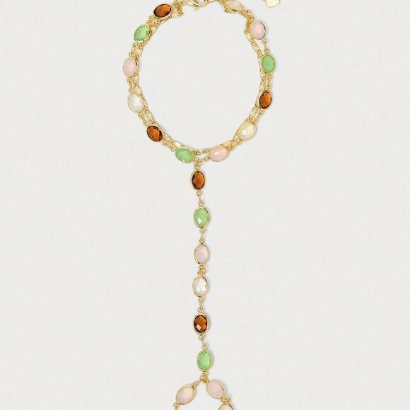 Multicolor Casual Women's Gold-Plated Gem Beaded Finger Chain bracelet - Picture 2 of 9